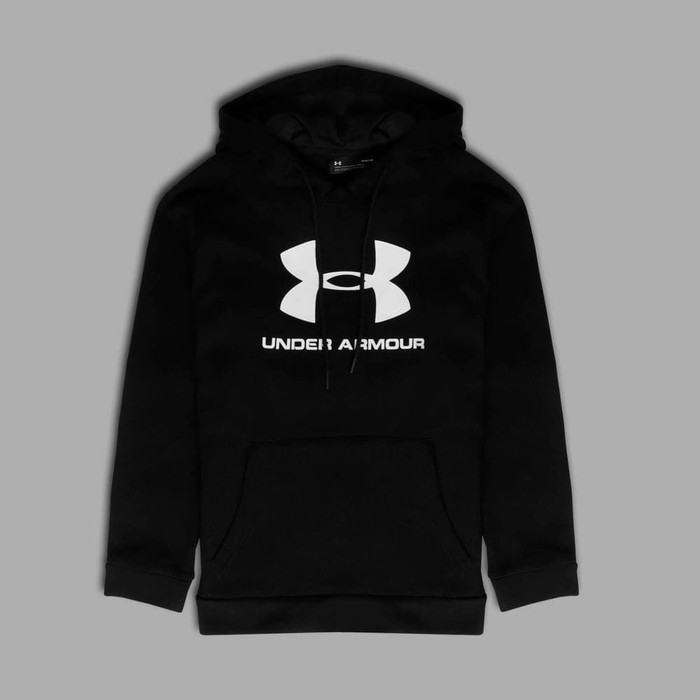 Under Armour Men's Black Hoodie Knit Fleece Logo Original Jaket Jumper UA Hitam Cowok Asli