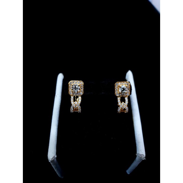 giwang jepit emas kuning berlian fashion kotak