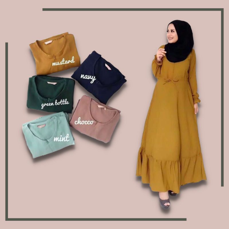 rein dress maxi tali serut remple bawah