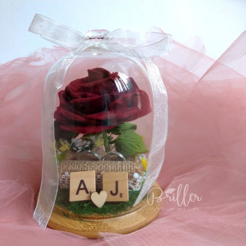 Glass Dome Ring Bearer/Tempat Cincin Nikah - Enchanted Rose