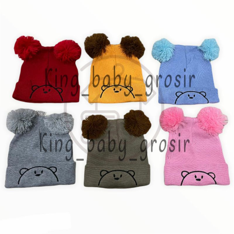 Topi KUPLUK BAYI POMPOM BORDIR BEAR