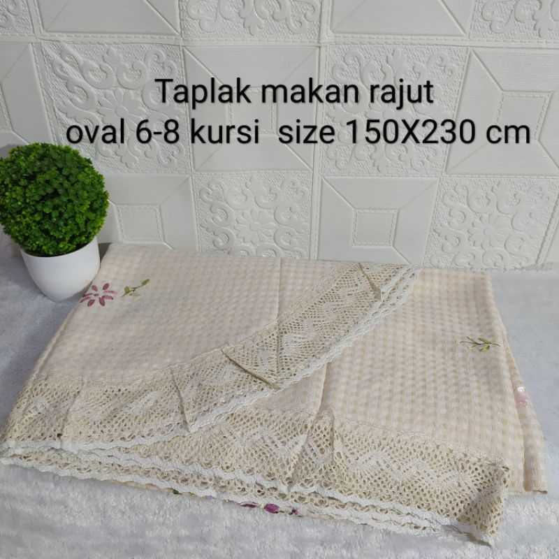 TAPLAK MEJA MAKAN RAJUT SULAM OVAL PREMIUM 6-8 KURSI
