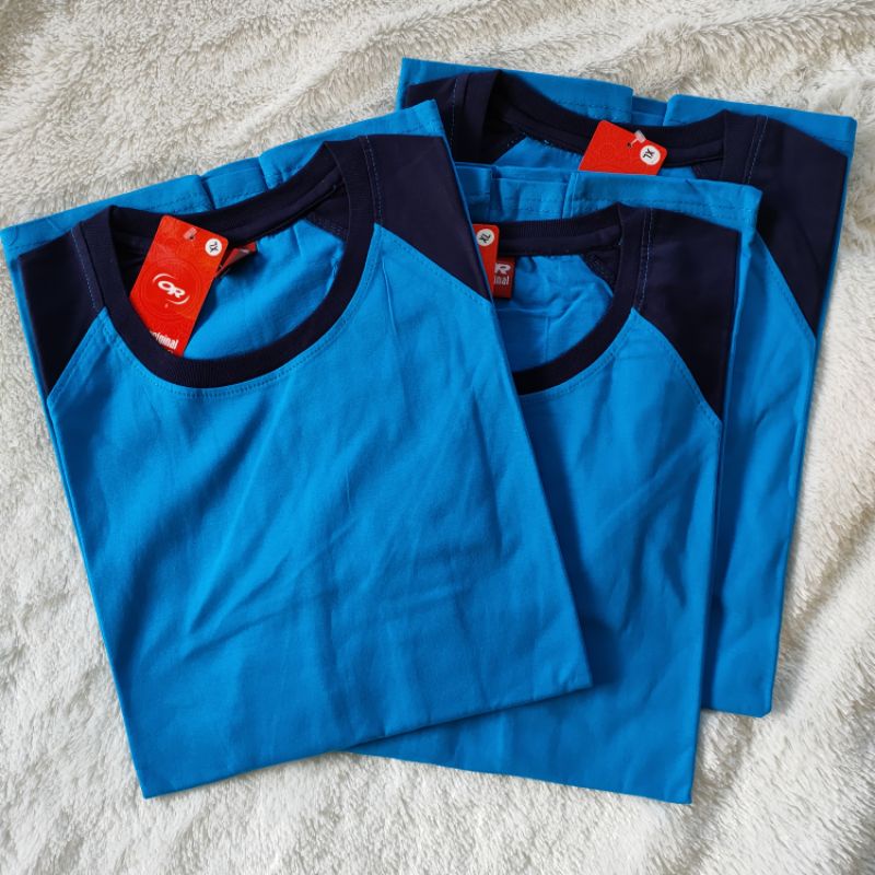 Kaos raglan polos TURKIS-NAVY lengan 3/4 uk M L XL XXL