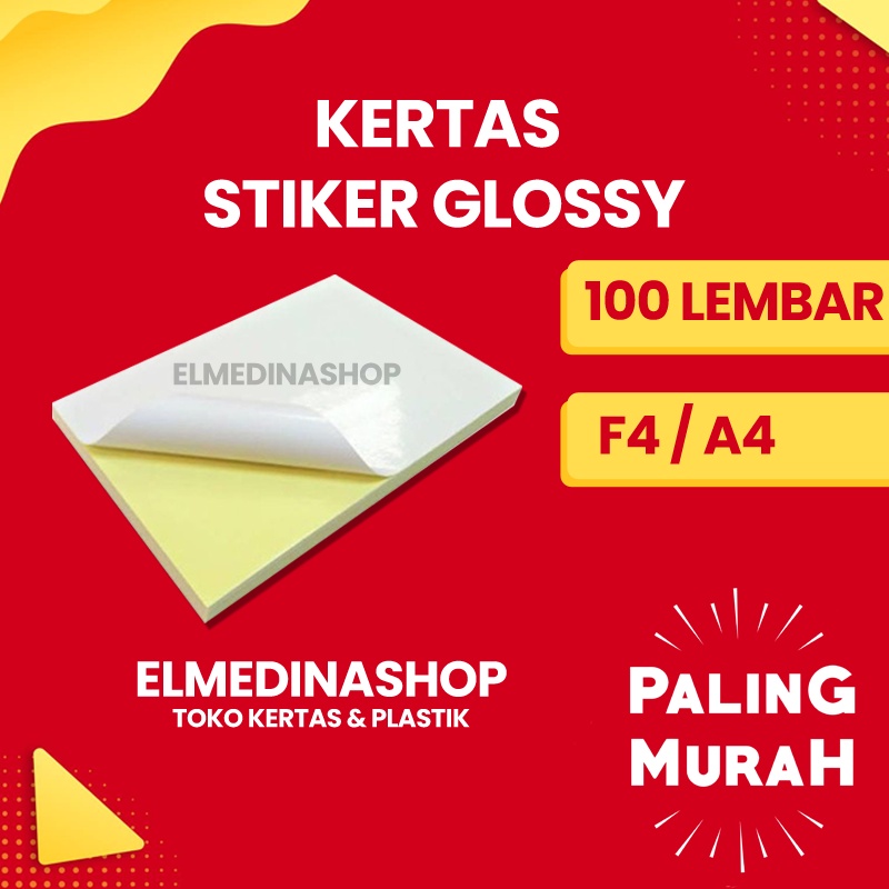 

100 Lembar Kertas Stiker Glossy Sticker Label Mengkilat F4 & A4