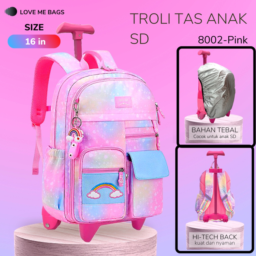 LMB Tas Troli Anak Sekolah Perempuan SD Remaja Rainbow Bahan Parasut Premium Import