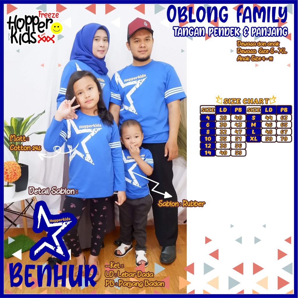 Kaos Family Couple Ayah Ibu Anak Hopperkids Bintang Biru