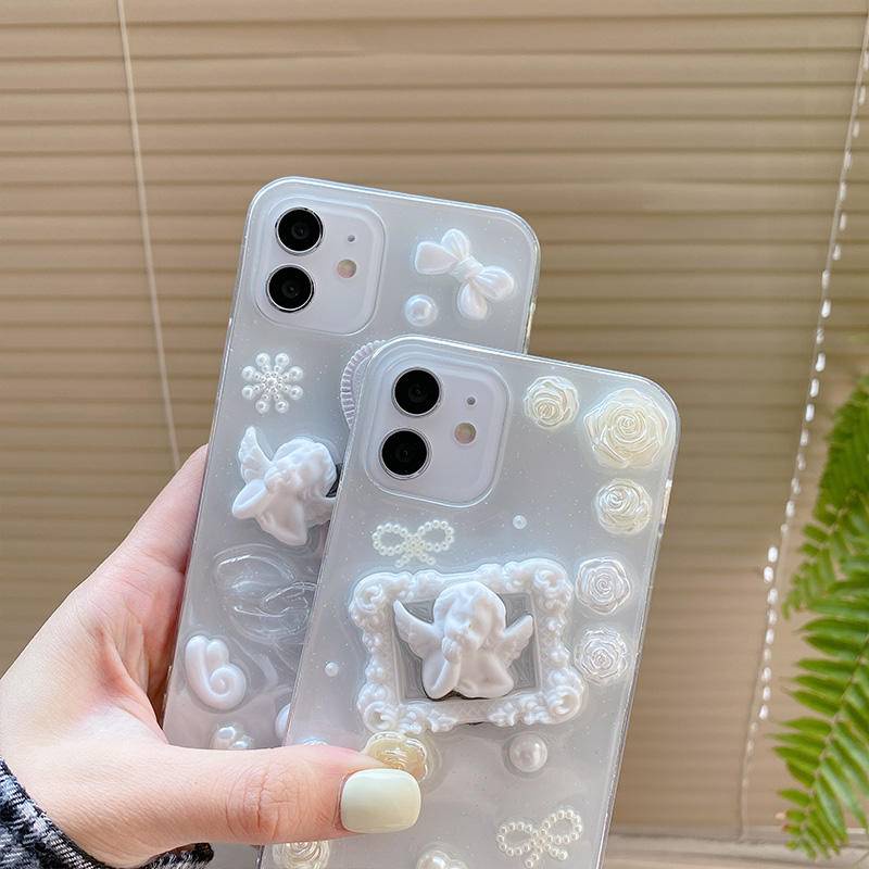 Case Desain Bunga Malaikat 3D Untuk iPhone 13 12 11 Pro MAX Mini X XS MAX XR SE 2022 2020 7 8 Plus