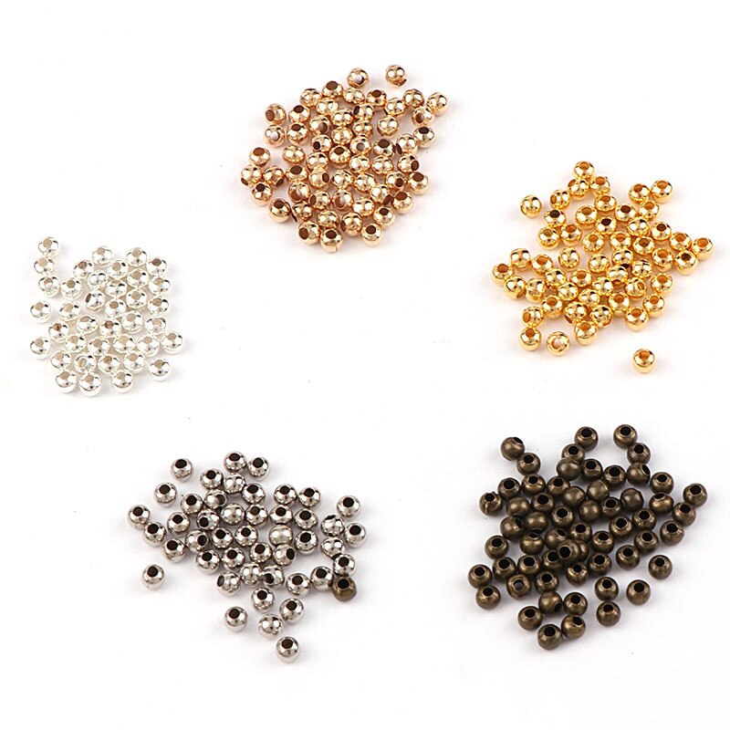 100pcs 4mm 5mm 6mm Silver Color Bronze Tone Metal Beads Smooth Ball Spacer Beads for Jewelry Making DIY Bracelet Necklace