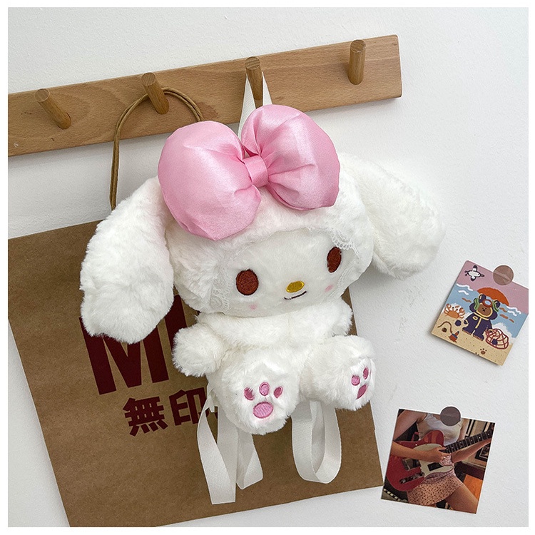 Ransel BULU Mainan Mewah Anime Sanrioed Kartun My Melody Kawaii Lucu Lolita Boneka Plushie Tas Penyimpanan Boneka Lembut Hadiah Ulang Tahun Anak Perempuan