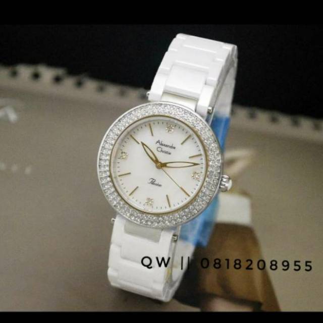 Jam Tangan Wanita Alexandre Christie AC 2323 white Silver Ceramics