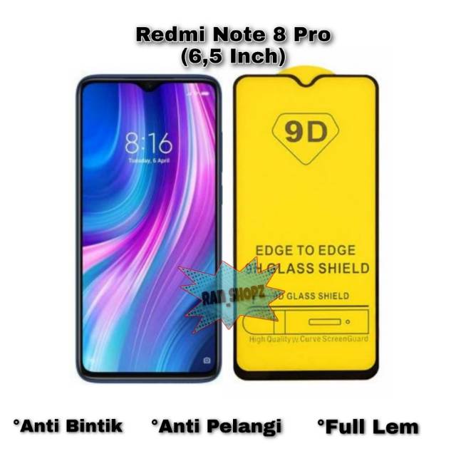 Tempered Glass 5D Redmi Note 8 Pro 2019 Full Glue & Full Cover HITAM