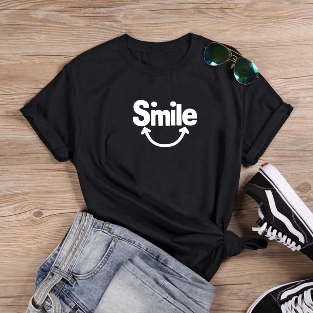 Kaos Wanita SMILE / Tshirt Combed 30s Wanita / Tumblr Tee / Atasan Baju