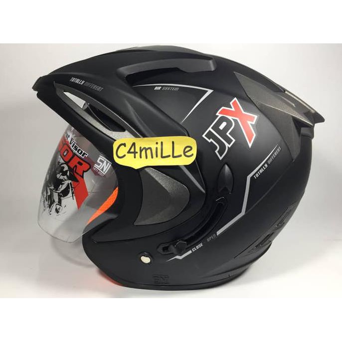 Helm Jpx Double Visor Hitam Dop / Black Dop