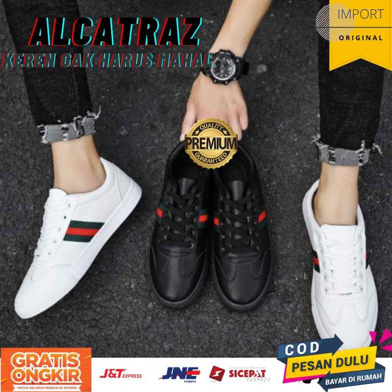 Sepatu Kulit Sneakers ALCATRAZ Sneaker Casual Pria Import Warna Hitam Putih Polos Ori Murah Keren