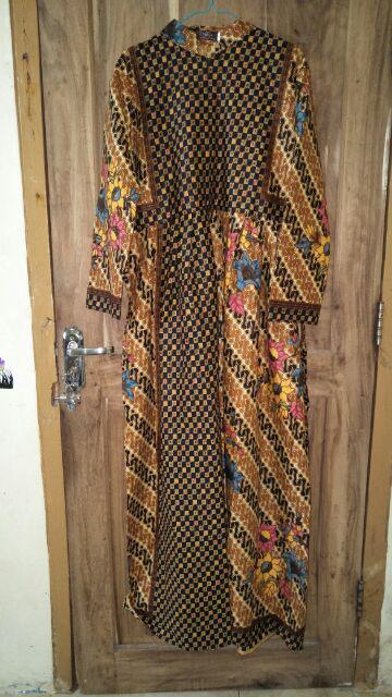 Gamis Batik Parang Sogan Size Standar Dan Jumbo Resleting Depan Bahan Katun Mataram Primisima