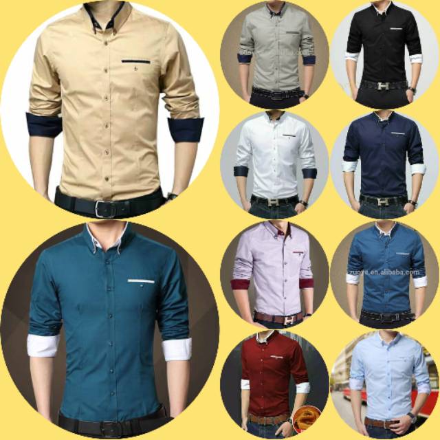 pakaian hem kemeja pria cowok slimfit baju warna cream tosca putih hitam biru merah navy maroon abu