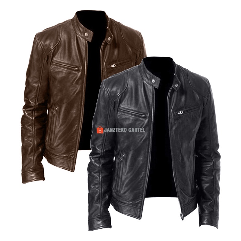 BAYAR DI TEMPAT - Jaket Leather Pria Motor Touring Racing Tebal Bahan Semi Kulit Sintetis Viena Asli Garut Premium Original Cowok Remaja Dewasa Laki Laki Warna Hitam Coklat Size M-XXL