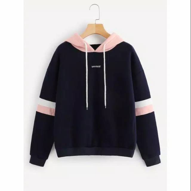 HOODIE BIG SIZE POLOS KOMBINASI PINK HITAM KOREA UNISEX CEWEK COWOK SIZE S SAMPAI XXXXXL