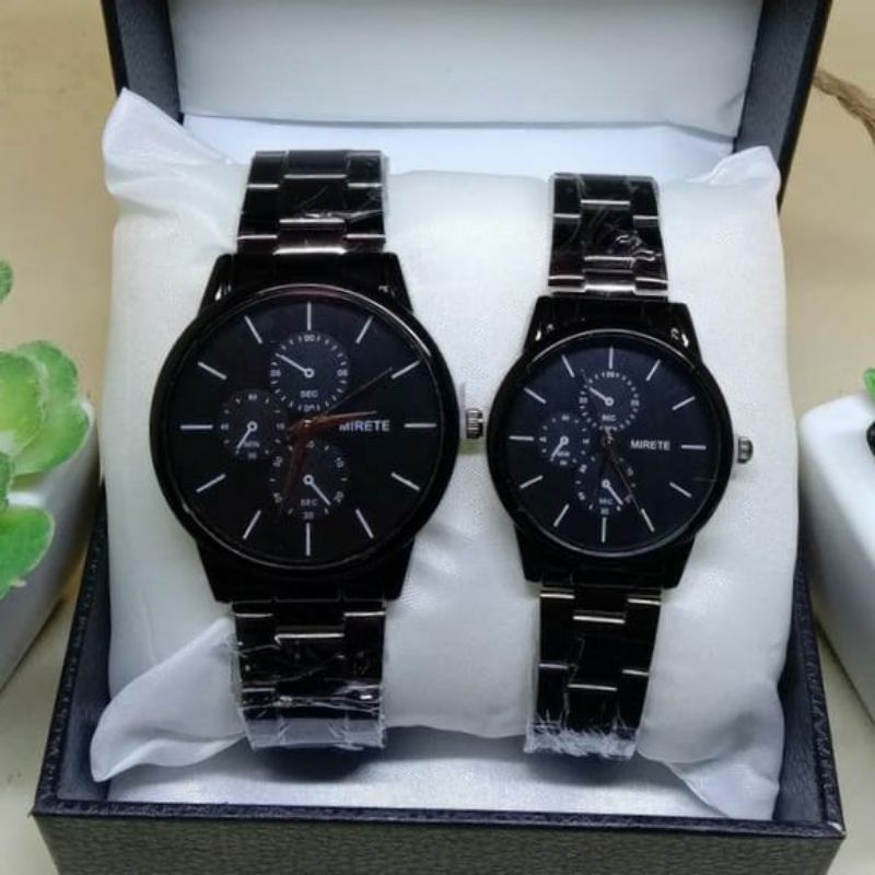 Jam Couple Ready Stok Murah Water Resistance Mirete_Strap Stainlees Steel Realpick_Unisex