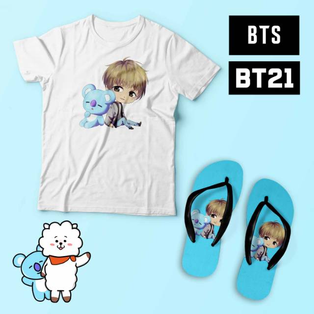 [KAOS] BTS BT 21 gift set kaos dan sandal