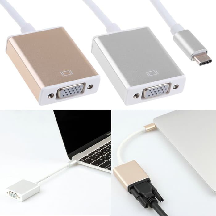 Kabel USB 3.1 Type C To VGA Female / Type-C To VGA Converter - Emas