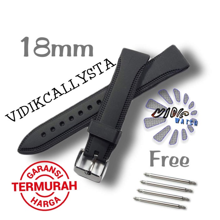 Tali Karet jam tangan 18mm Rubber Strap Hitam Import 18 MM FREE PEN