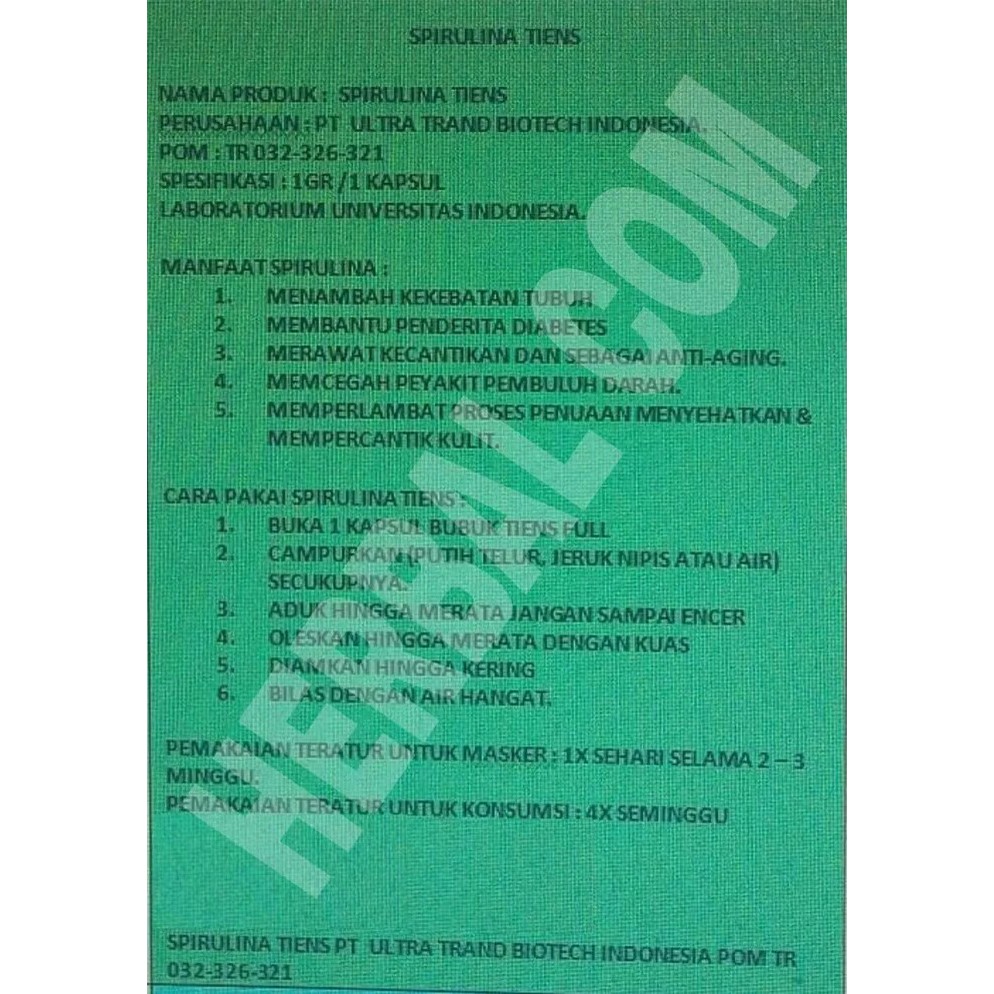 MASKER SPIRULINA TIENS 30 KAPSUL ORIGINAL/HILANGKAN JERAWAT&FLEK HITAM  promo