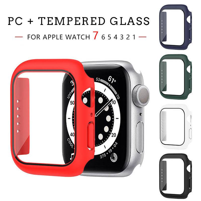 Case Kaca Dan Bumper Pelindung Layar Ukuran 45mm 41mm 40mm Untuk Apple Watch 7 6 5 4 3 2 44mm