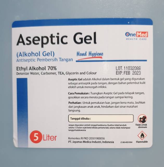 ANTISEPTIK GEL 70% 5 liter / ASEPTIK GEL 70% ONEMED/ALKOHOL GEL 70%/