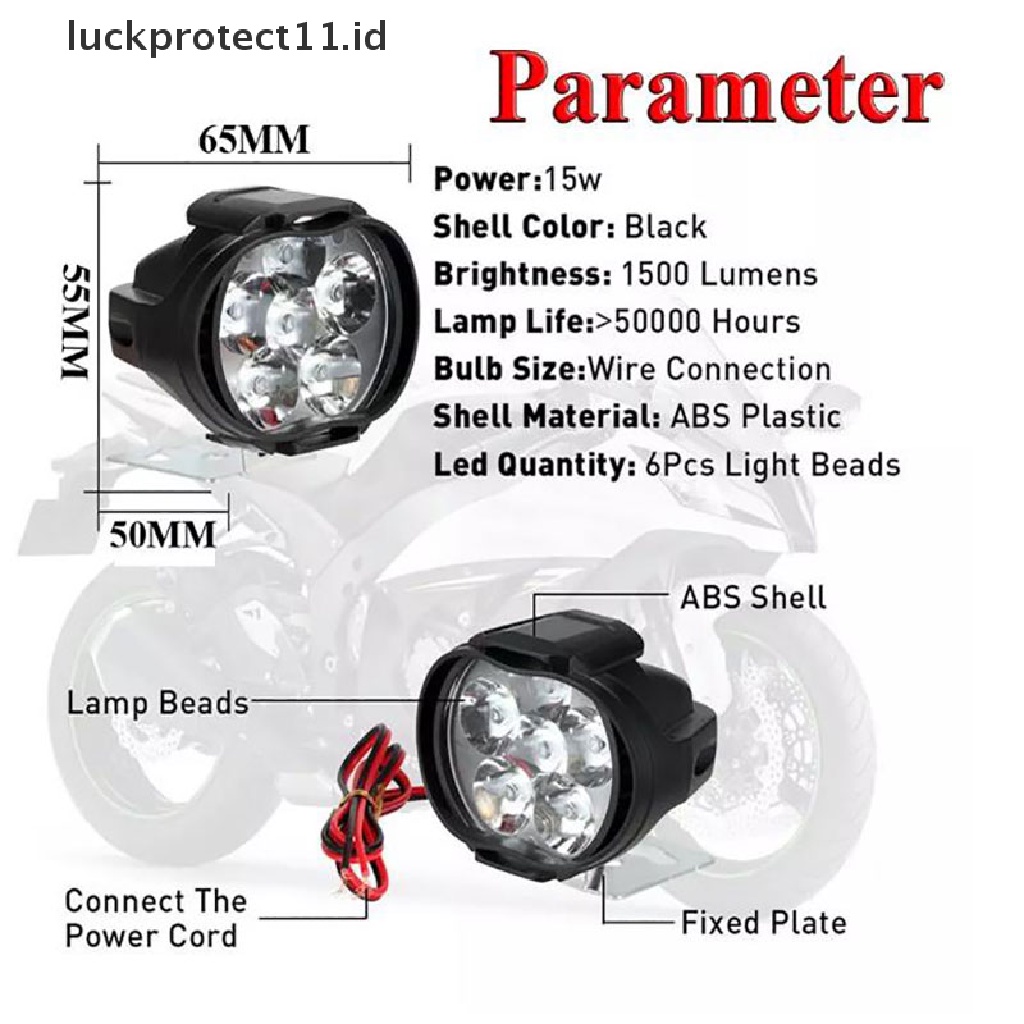 // Hg &amp; ID// 1pasang Senter Kepala Sepeda Motor Led Putih Super Terang 6LED Working Spot Light