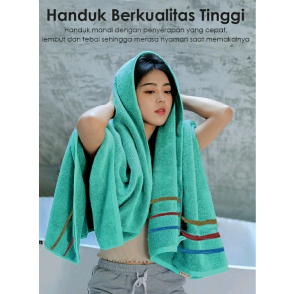 Handuk Polos DEWASA bahan Lembut ada striping di samping