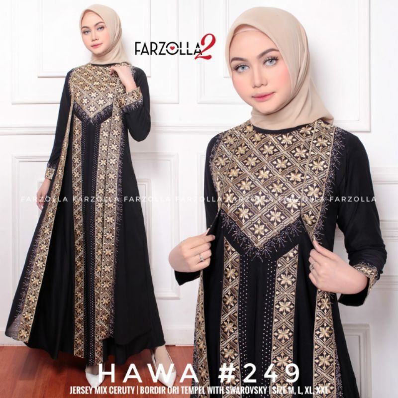 HAWA 249 BY FARZOLA2 / GAMIS ABAYA BAHAN JERSEY MIX CERUTY WARNA HITAM