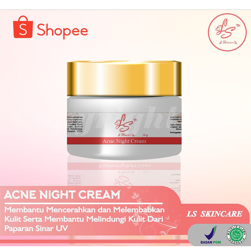 LS Skincare BPOM Acne Night Cream Kosmetik Pembersih Wajah Jerawat Komedo