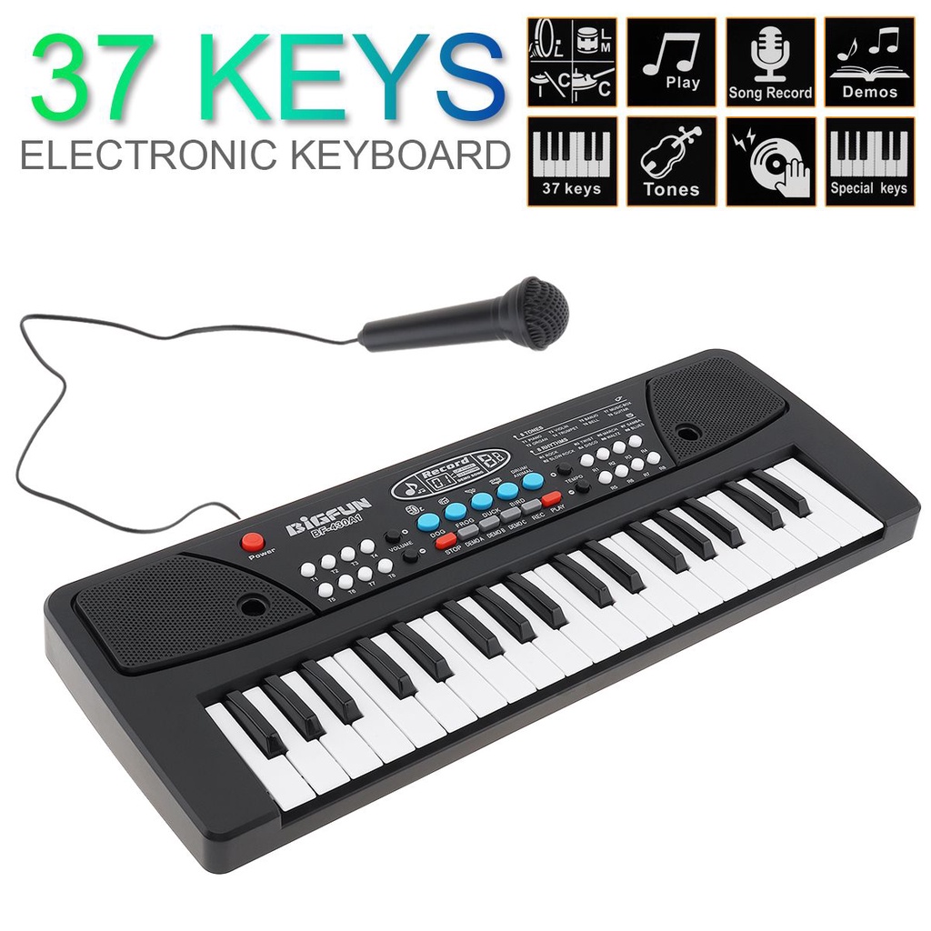 Keyboard Piano Elektronik Digital Warna Hitam Dengan Mikrofon 37 Kunci