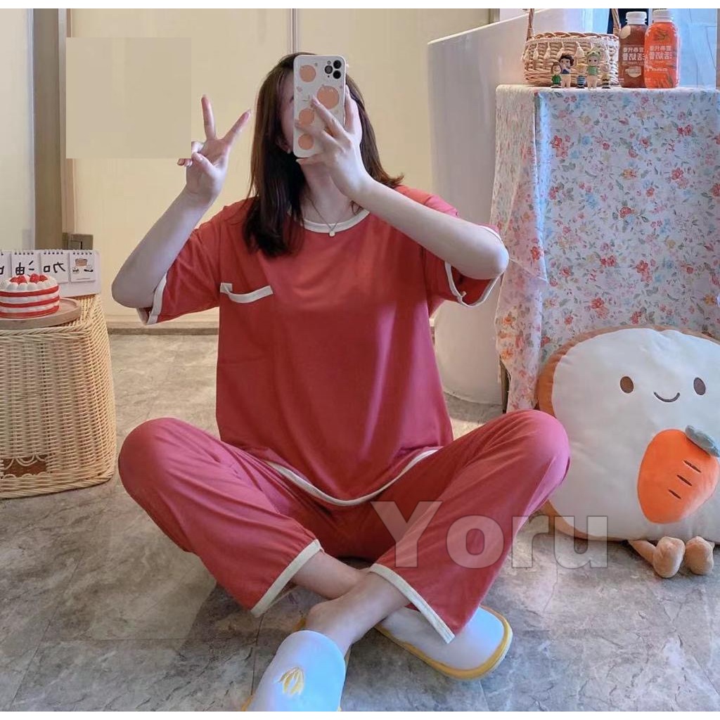 Pamelo Baju Tidur Import Setelan Piyama Setelan Polos Import Korea pp cp polos