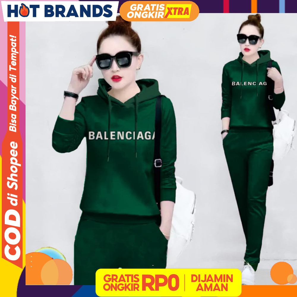 SETELAN HOODIE BALENCIAGA TRAINING TRENING BAJU SENAM MUSLIM WANITA SETELAN BAJU OLAHRAGA WANITA (