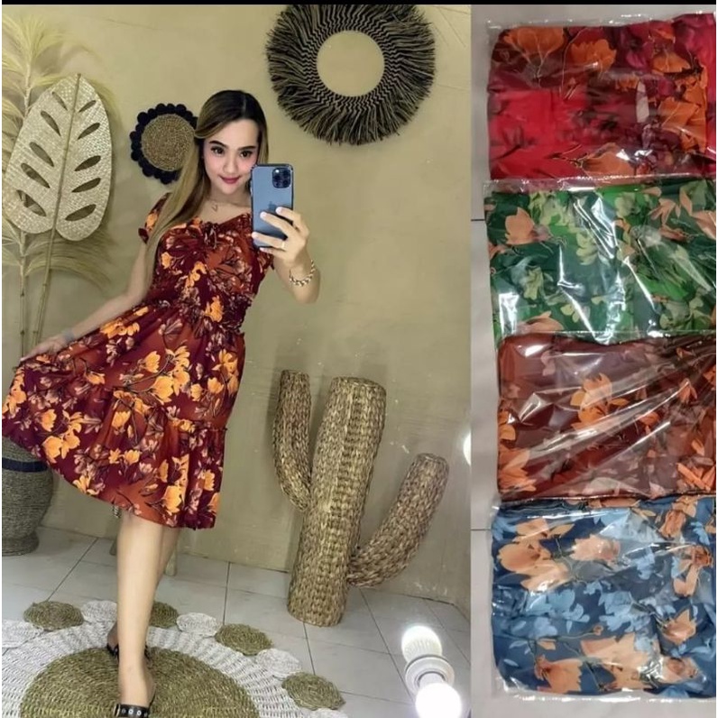 DRESS ELSA KERUT SMOKE BUNGA