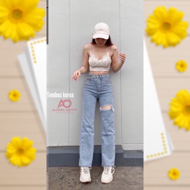 Highwaist Ripped Jeans Kulot Loose Snowblue Blank 27-34 by Alzera