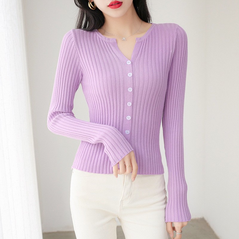 【Elegant】Korean V-Neck Knit Cardigan 7003