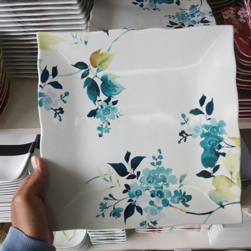 SQUARE DINNER PLATE PIRING KERAMIK SANGO MOTIF BUNGA FLOWER PAJANGAN HIASAN DINDING KOLEKSI