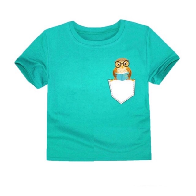 LittleFresco - Kaos Anak Pocket Owl Hijau Muda