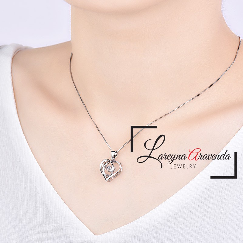 Kalung Titanium + Liontin Wanita Model Love Dancing Stone KL009