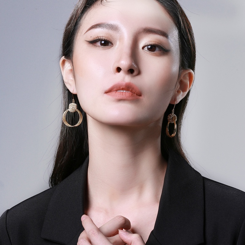 Anting Bentuk Lingkaran Multilayer Gaya Korea Untuk Wanita