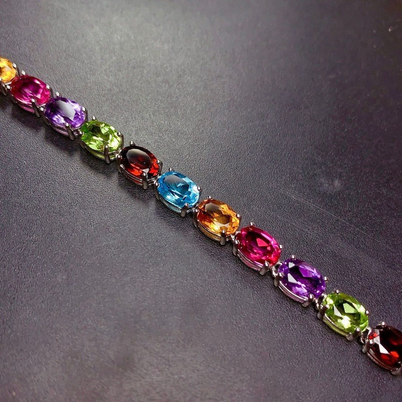 [Ready Stock]Fashion Personality Inlaid Colored Gemstone Bracelet Full Diamond Bracelet