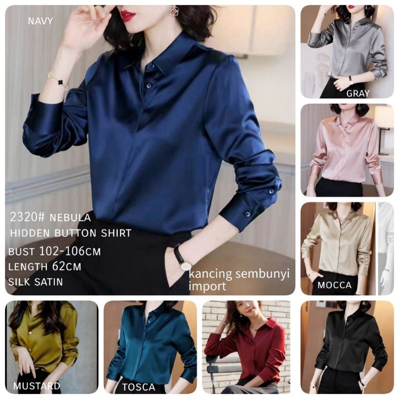 MDLV ~ 2320 NEBULA HIDDEN BUTTON SHIRT KEMEJA SATIN KEMEJA PREMIUM KEMEJA IMPORT FASHION IMPORT