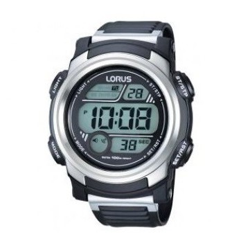 Lorus R2313GX-9 Digital Silver Stainless Bezel Black Rubber Strap - Jam Tangan Pria