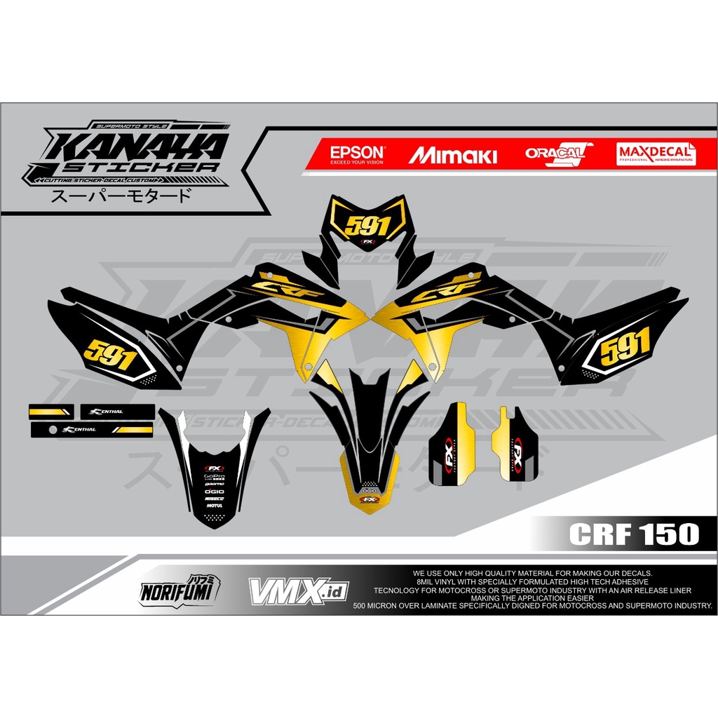 DECAL CRF 150 /STICKER DECAL CRF FULL BODY / DECAL CRF CUSTOM / KOMBINASI WARNA GOLD CHROME - CRF04
