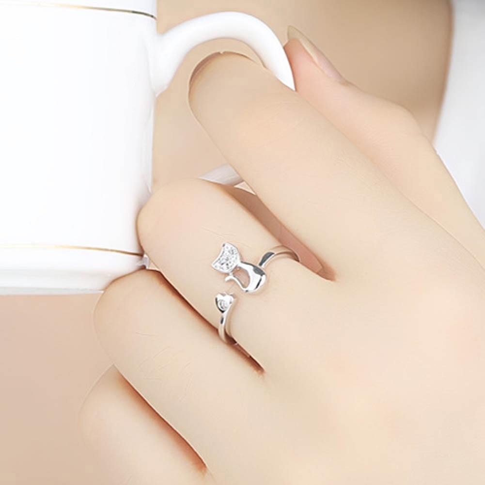 Hu Hu Hu Hu Hu Alat Bantu Pasang Kacamata♡ 1pc Cincin Model Terbuka Desain Kucinghati Hias Cubic Zirconia Untuk Wanita