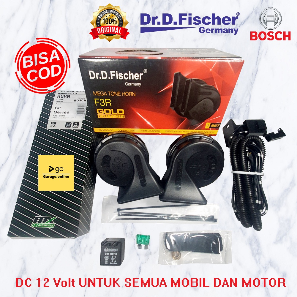 PAKET KOMPLIT Klakson Dr D Fischer Double Disk 12V Original + KABEL RELAY SET BOSCH TERMURAH