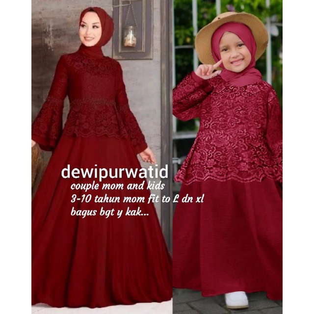 gamis brukat couple mom and kids/gamis pesta/gamis couple set mom and kids/gamis kekinian